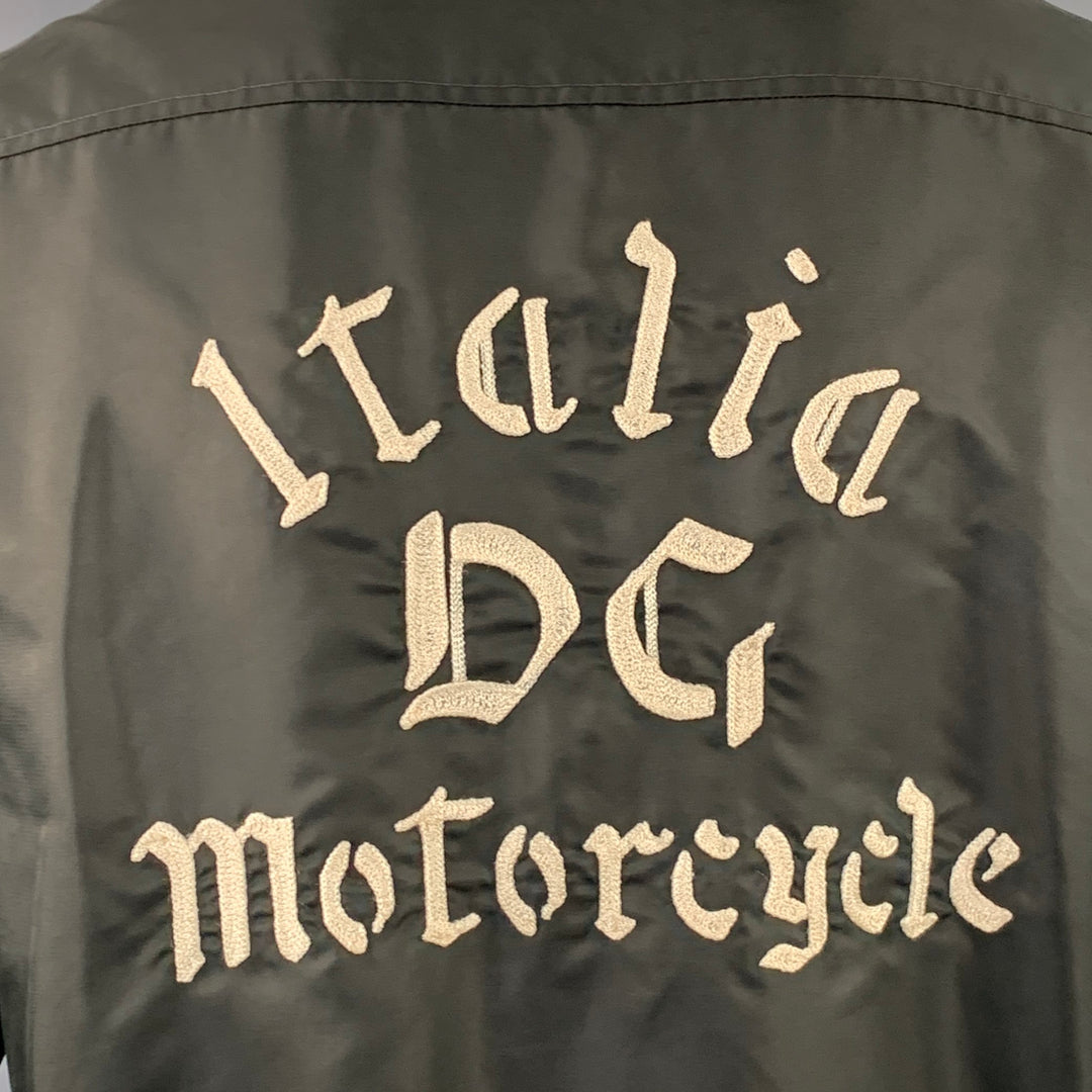 DOLCE & GABBANA Size L Black Brown Cream Nylon Zip Up Bomber Jacket