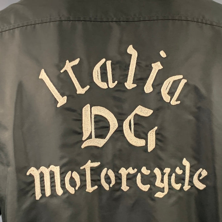 DOLCE & GABBANA Size L Black Brown Cream Nylon Zip Up Bomber Jacket