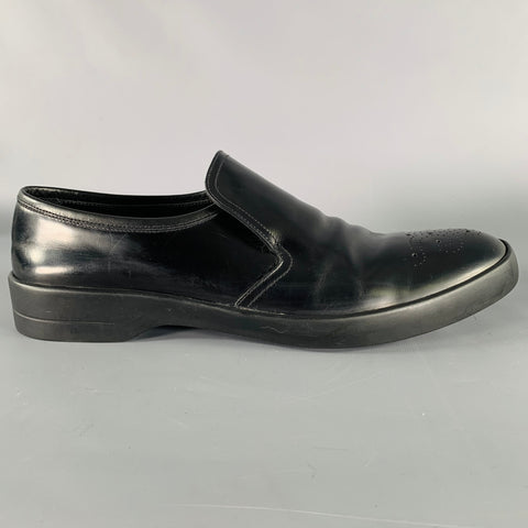 PRADA Size 9.5 Black Perforated Leather Slip On Loafers
