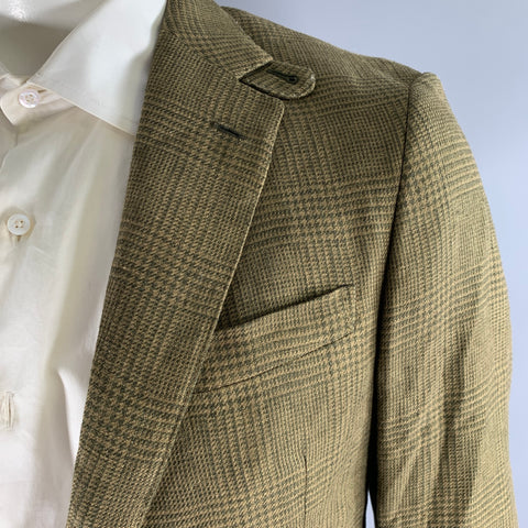 RALPH LAUREN Size 42 Green Olive Glen Check Linen Notch Lapel Sport Coat