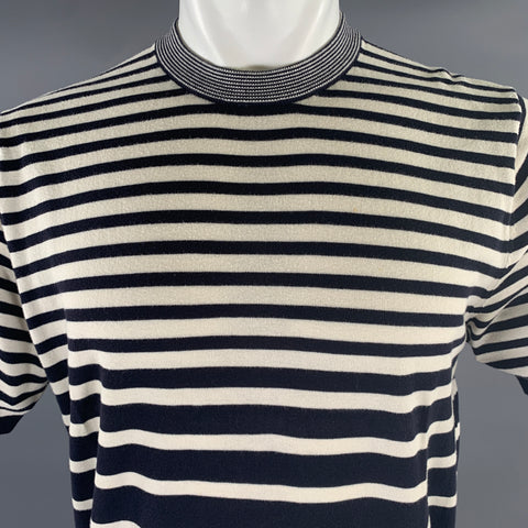 PS by PAUL SMITH Size L White Navy Stripe Ribbed T-shirt