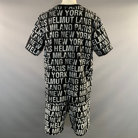 HELMUT LANG SS2020 Size XXL Black White 119376 Logo Cotton T Shirt & Shorts Set