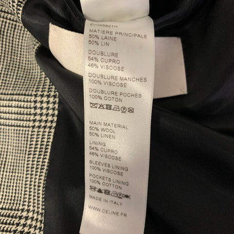 CELINE Size 44 Grey Black Glen Check Wool Linen Notch Lapel Sport Coat