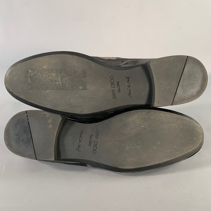 JIMMY CHOO Size 8 Black Grey Camouflage Figures Canvas Slip On Loafers