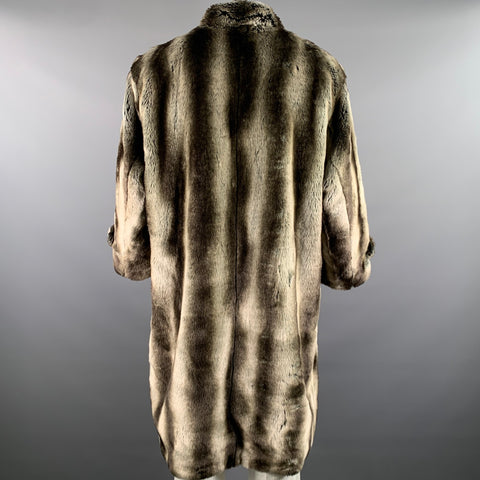 LINDER Size XL Grey Dark Grey Fuax Fur Polyester Blend Patch Pockets Coat