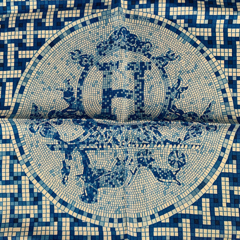 HERMES Blue White 2008 -Mosaique au 24 Faubourg- Silk Pocket Square