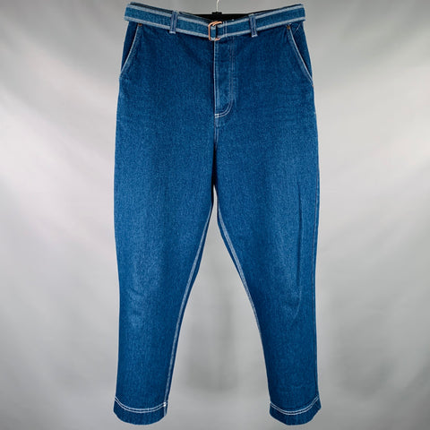 AMI by ALEXANDRE MATTIUSSI Size 32 Indigo Contrast Stitch Denim Belted Jeans