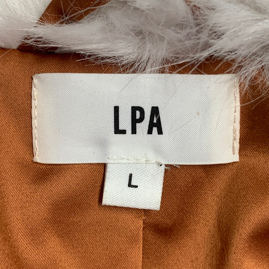 LPA Size L Brown Lavender White Modacrylic Faux Fur Color Block Zip Up Jacket