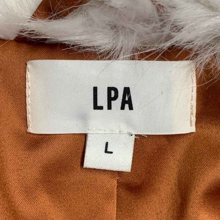 LPA Size L Brown Lavender White Modacrylic Faux Fur Color Block Zip Up Jacket