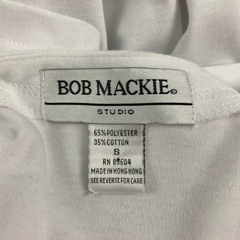 BOB MACKIE Size S White Polyester Cotton Beaded Fish Short Sleeve T-Shirt