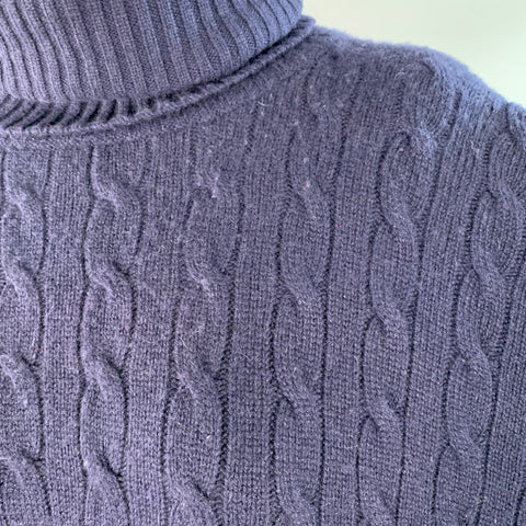 POLO by RALPH LAUREN Size M Navy Cashmere Cable Knit Turtleneck Poncho Sweater