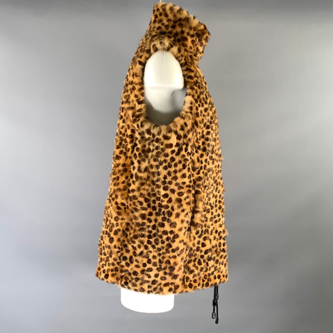 VINTAGE Size M Tan Brown & Black Animal Print Leather Reversible Vest