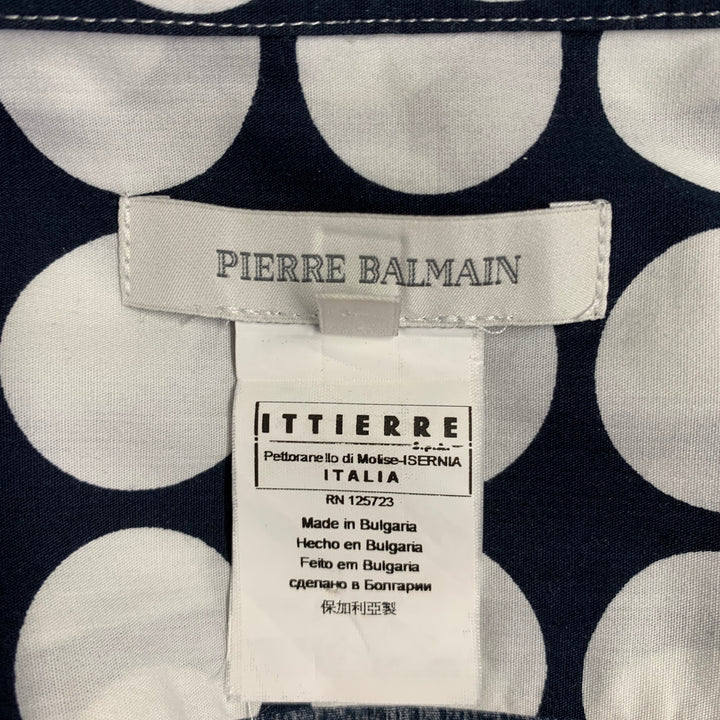 PIERRE BALMAIN Size L Navy White Polka Dot Cotton Long Sleeve Shirt