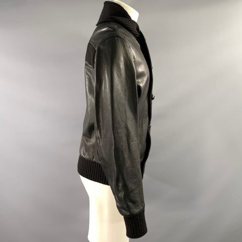 VIKTOR & ROLF Chest Size 38 Size S Black Knit Leather Bomber Jacket