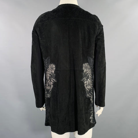 ELIE TAHARI Size L Black Lambskin Suede Hook Eye Closure Jacket