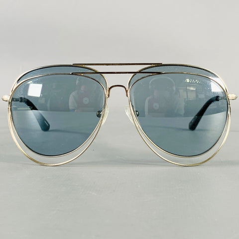 LINDA FARROW x BLESS Silver Blue Metal Layered Aviator Sunglasses