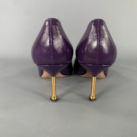 PRADA size 8.5 purple brushed leather kitten heel