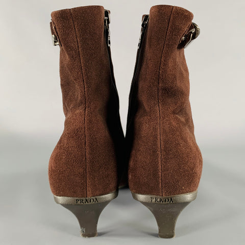 PRADA Size 7.5 Brown Suede Kitten Heel Boots