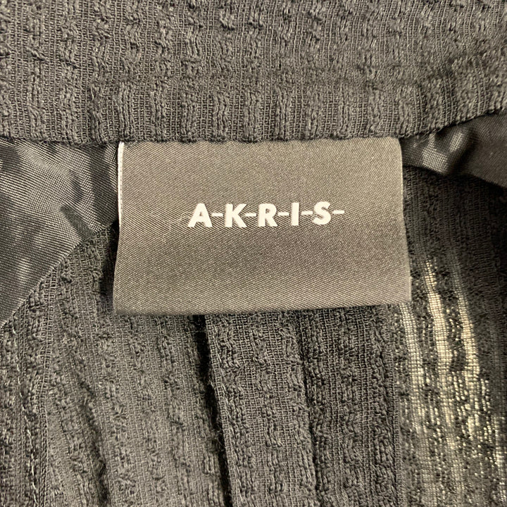 AKRIS Size 10 Black Wool Silk Blend Textured Stripe Jacket Blazer