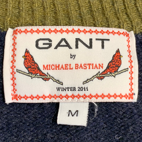 GANT Winter 2011 Size M Navy Olive Two Toned Wool Elbow Patches Cardigan