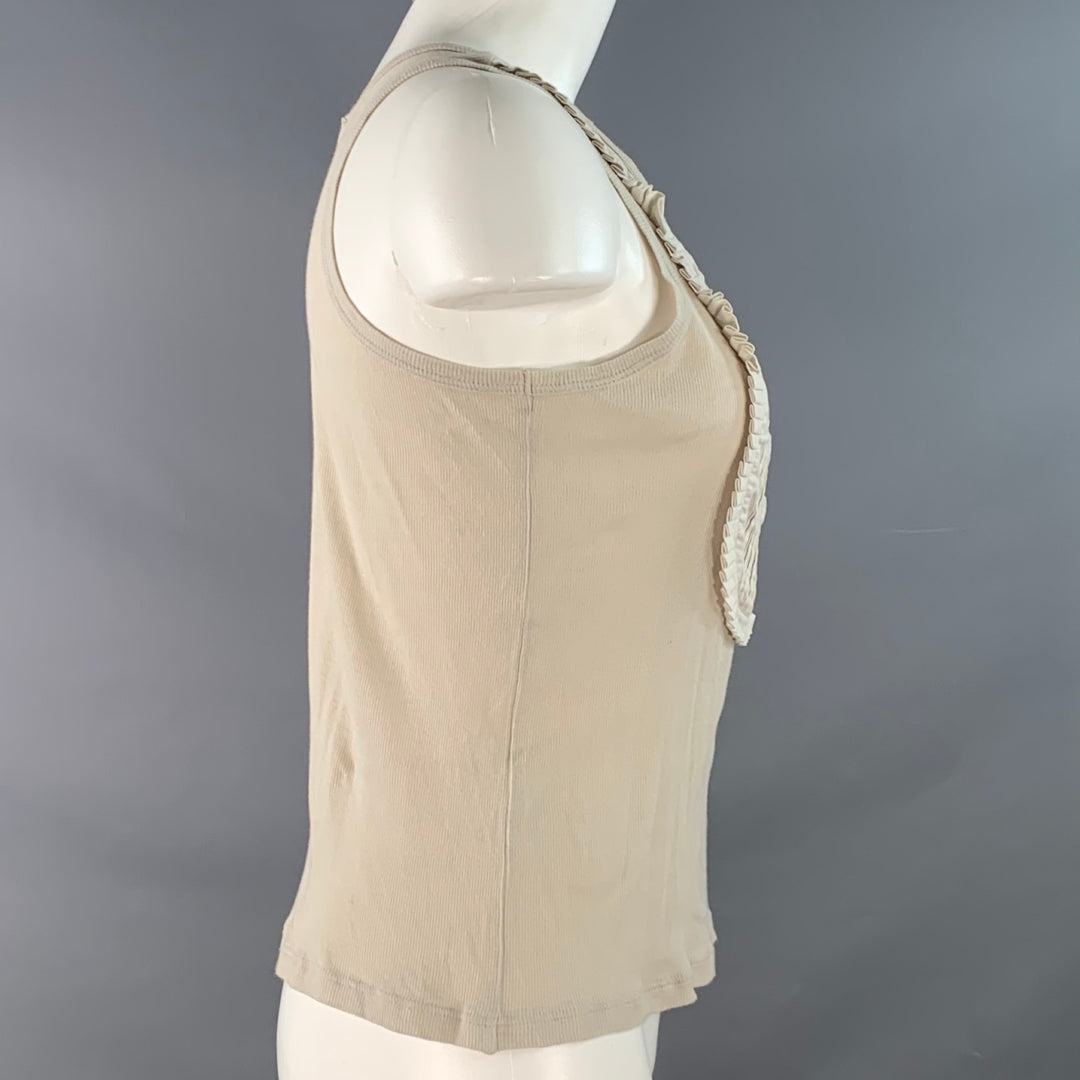 CHLOE Size M MouetteCream Cotton Ribbed Pleated Tank Casual Top
