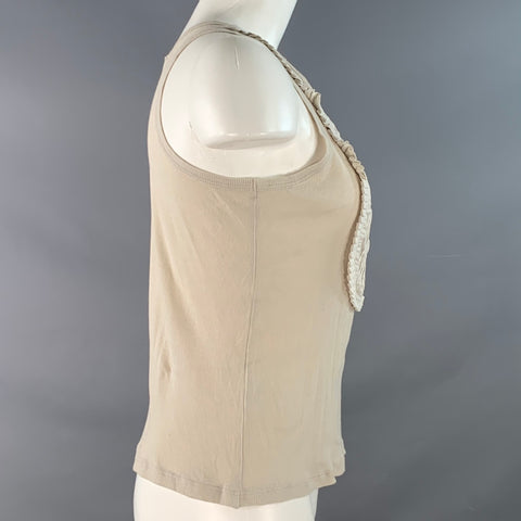 CHLOE Size M Mouette Cream Cotton Ribbed Pleated Tank Casual Top
