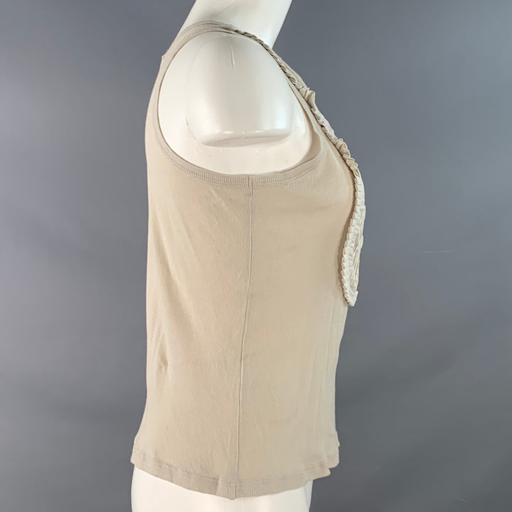 CHLOE Size M MouetteCream Cotton Ribbed Pleated Tank Casual Top