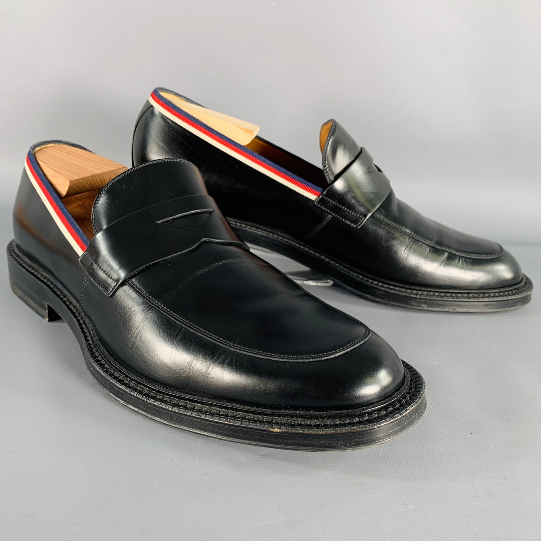 GUCCI Size 10.5 Black Contrast Trim Leather Penny Loafers  display picture 1