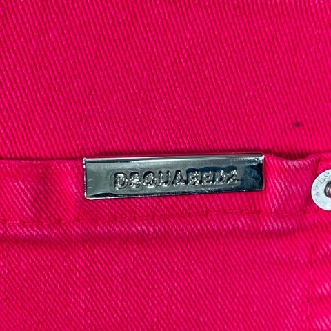 DSQUARED2 Size 34 Pink Fuchsia Distressed Cotton Blend Button Fly Jeans