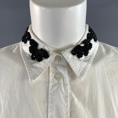 SIMONE ROCHA Size S White Black Cotton Beaded Button Up Shirt