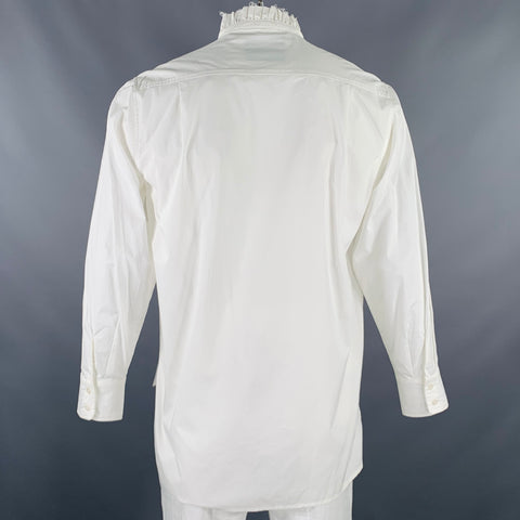 NON CONVENTIONNEL Chemise plissée en coton blanc à col montant et manches longues Taille 48