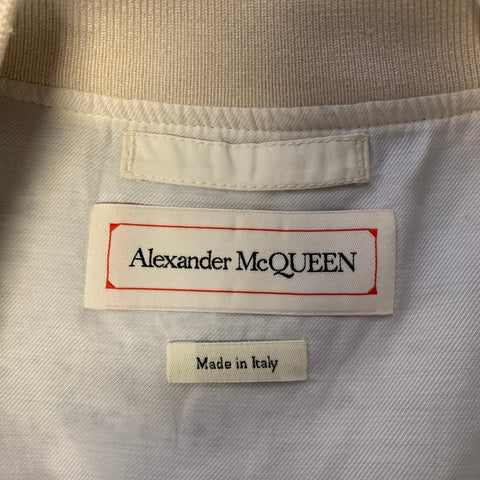 ALEXANDER MCQUEEN Size 46 Off White Blue Print Viscose Bomber Jacket