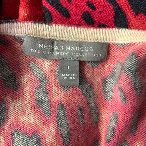 NEIMAN MARCUS Size L Red Black Cashmere Leopard Pullover Womens