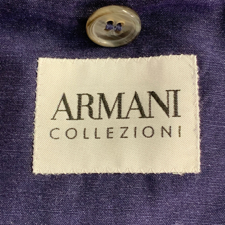 ARMANI COLLEZIONI Size 42 Navy Linen Cotton Notch Lapel Sport Coat