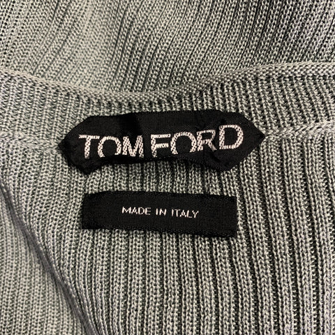 TOM FORD Size XL Green Grey Rib Knit Silk V-Neck Pullover