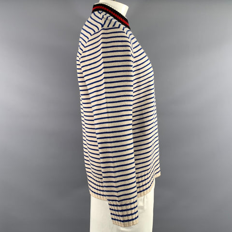 MONCLER Size L Cream Multi Color Knit Wool Mock Neck Sweater