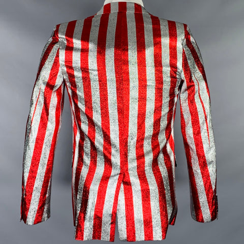 SAINT LAURENT SS15 Size 34 Red Silver Stripe Viscose Blend Sport Coat