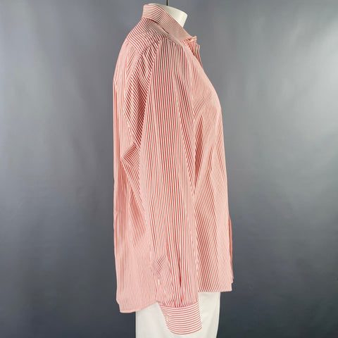 FACONNABLE Size L White Red Stripe Cotton One Pocket Long Sleeve Shirt