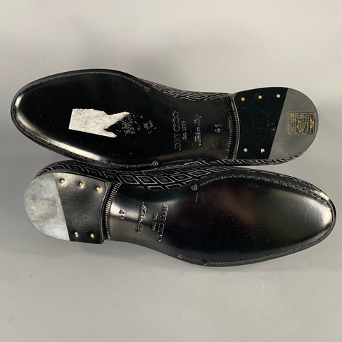 JIMMY CHOO Sloane Size 8 Navy Black Diamond Velvet Loafers