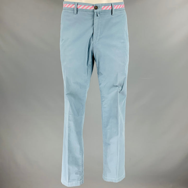 DIGEL Size 36 Blue Cotton Blend Ribbon Trim Flat Front Casual Pants