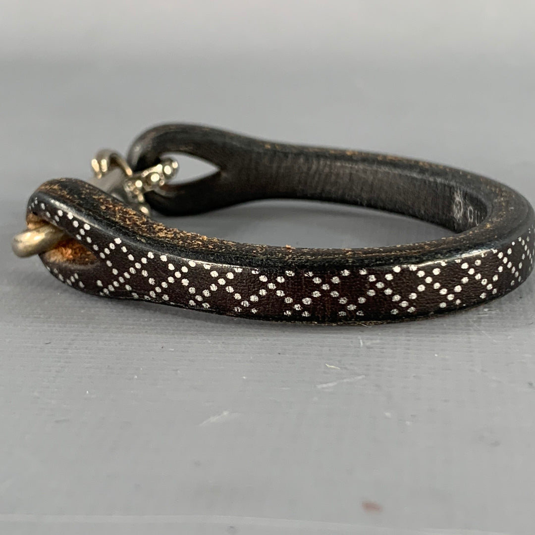 GUCCI Brown Silver Dots Leather Sterling Silver Clasp Bracelet