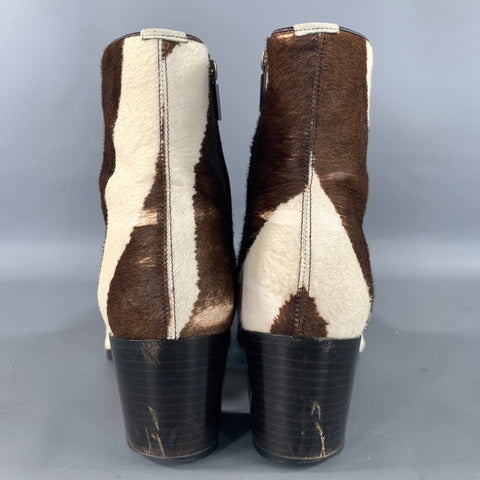 LOUBOUTIN Size 9 Brown Cream Stripe Leather Zip up heel Boots