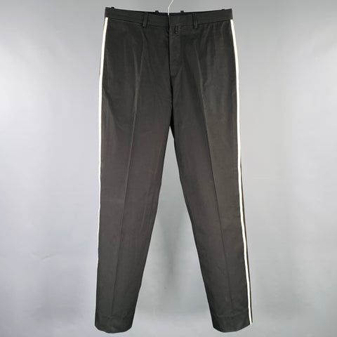 JIL SANDER Size 30 Black White Vertical Stripe Cotton Flat Front Dress Pants