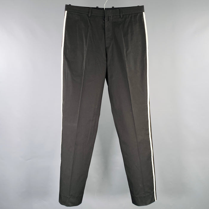 JIL SANDER Size 30 Black White Vertical Stripe Cotton Flat Front Dress Pants
