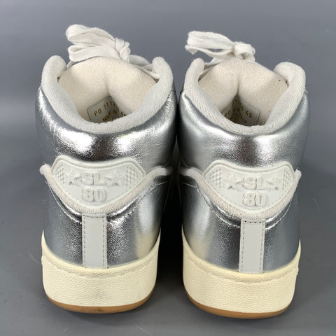 SAINT LAURENT Size 12 White Silver Color Block Leather High Top Sneakers