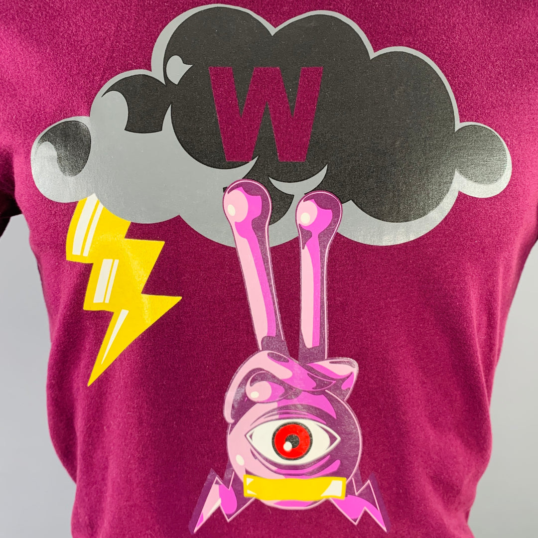 WALTER VAN BEIRENDONCK Size S Purple Embroidery Cotton T-shirt