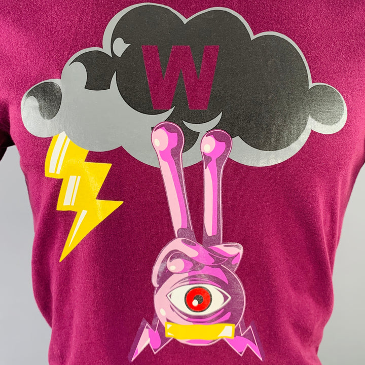 WALTER VAN BEIRENDONCK Size S Purple Embroidery Cotton T-shirt