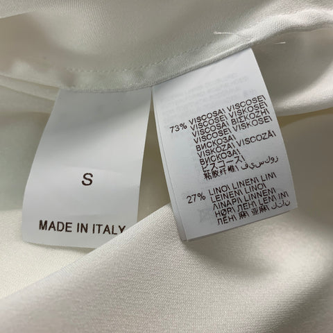 BRUNELLO CUCINELLI Taille S Robe ceinturée en lin viscose marron blanc