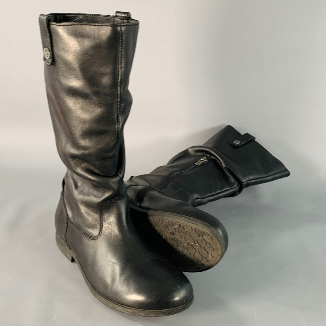BIRKENSTOCK Size 9 Black Ruched Leather Pull On Side Zipper Boots