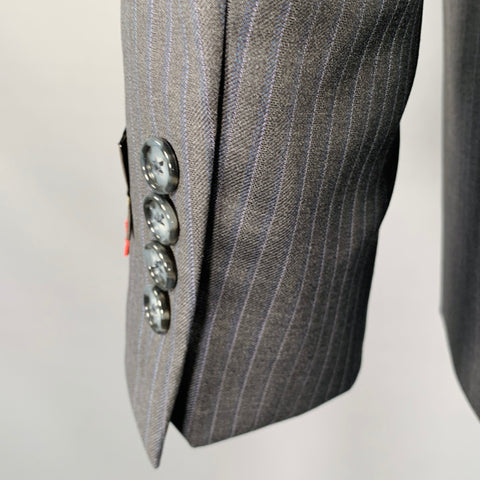 TAILO RED Size 40 Grey Light Blue Pinstripe Wool Single Breasted Suit
